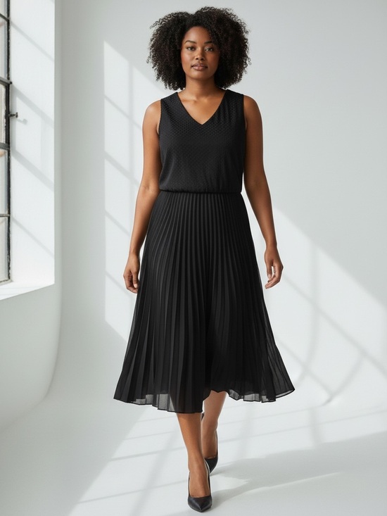 Alfani Dresses & Skirts - Alfani Black Sleeveless Swiss Dot Pleated Dress Size 16